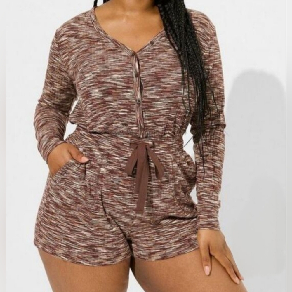 TORRID Hacci Rib Button Front Long Sleeve Lounge Romper